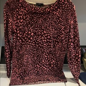J. Crew Black Top with Pink Leopard Print Long Sleeve
